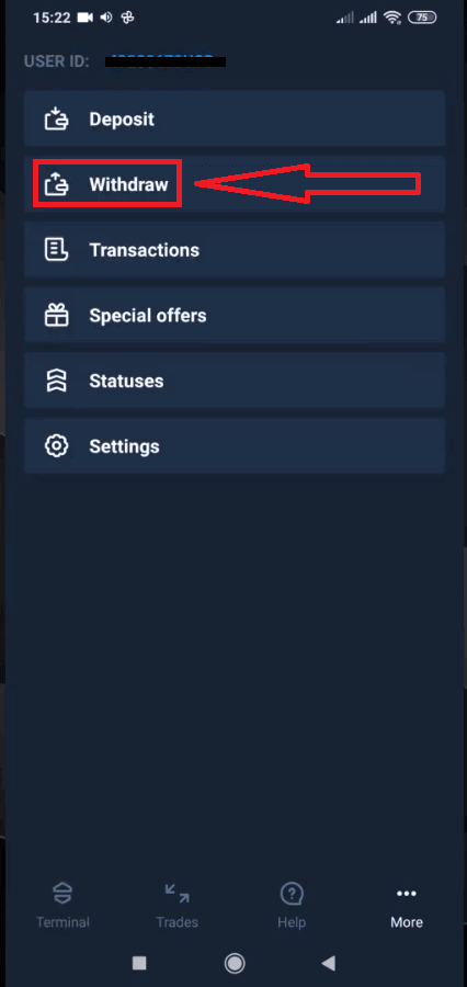 Mokhoa oa ho ntša chelete ho Olymptrade Mokhoa oa ho ntša chelete ho Olymptrade