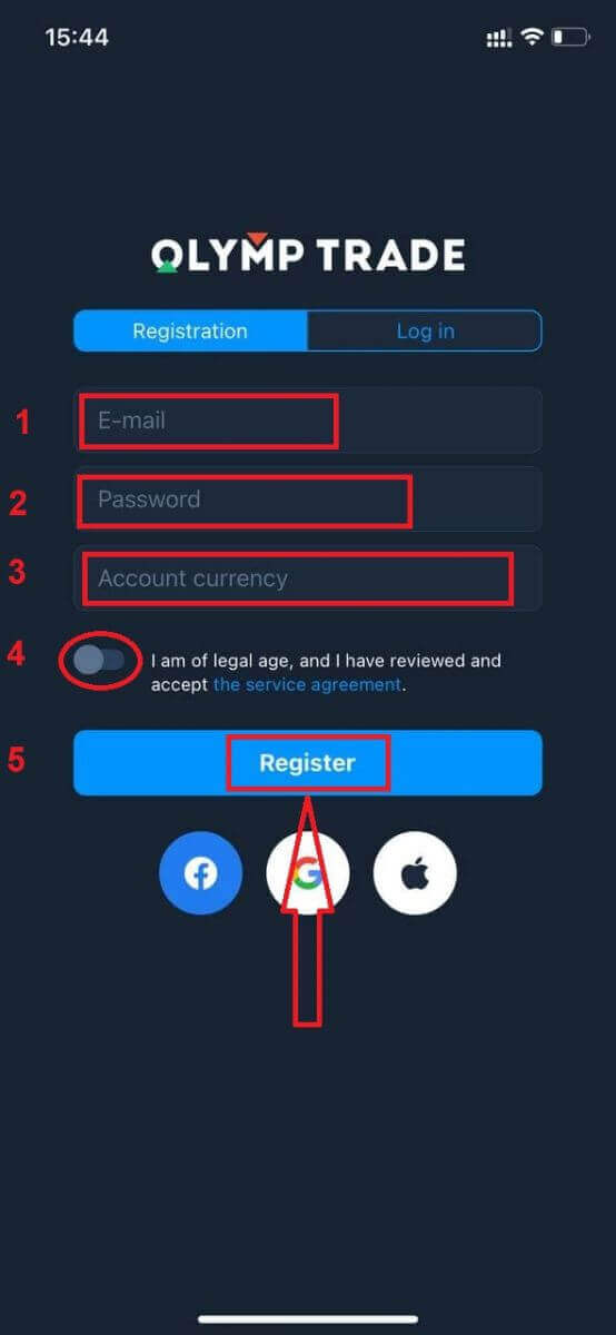 Conta aberta Olymptrade: abra uma conta demo para negociação prática